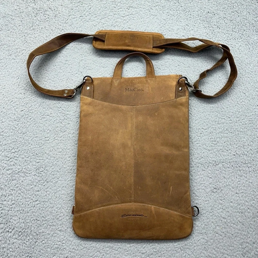 Michael Santoro Design‎ MacCase Leather Vertical Messenger Laptop Computer Bag